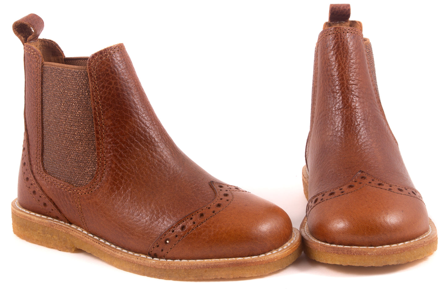 Laarsje Bruin brogues met glitter elastiek