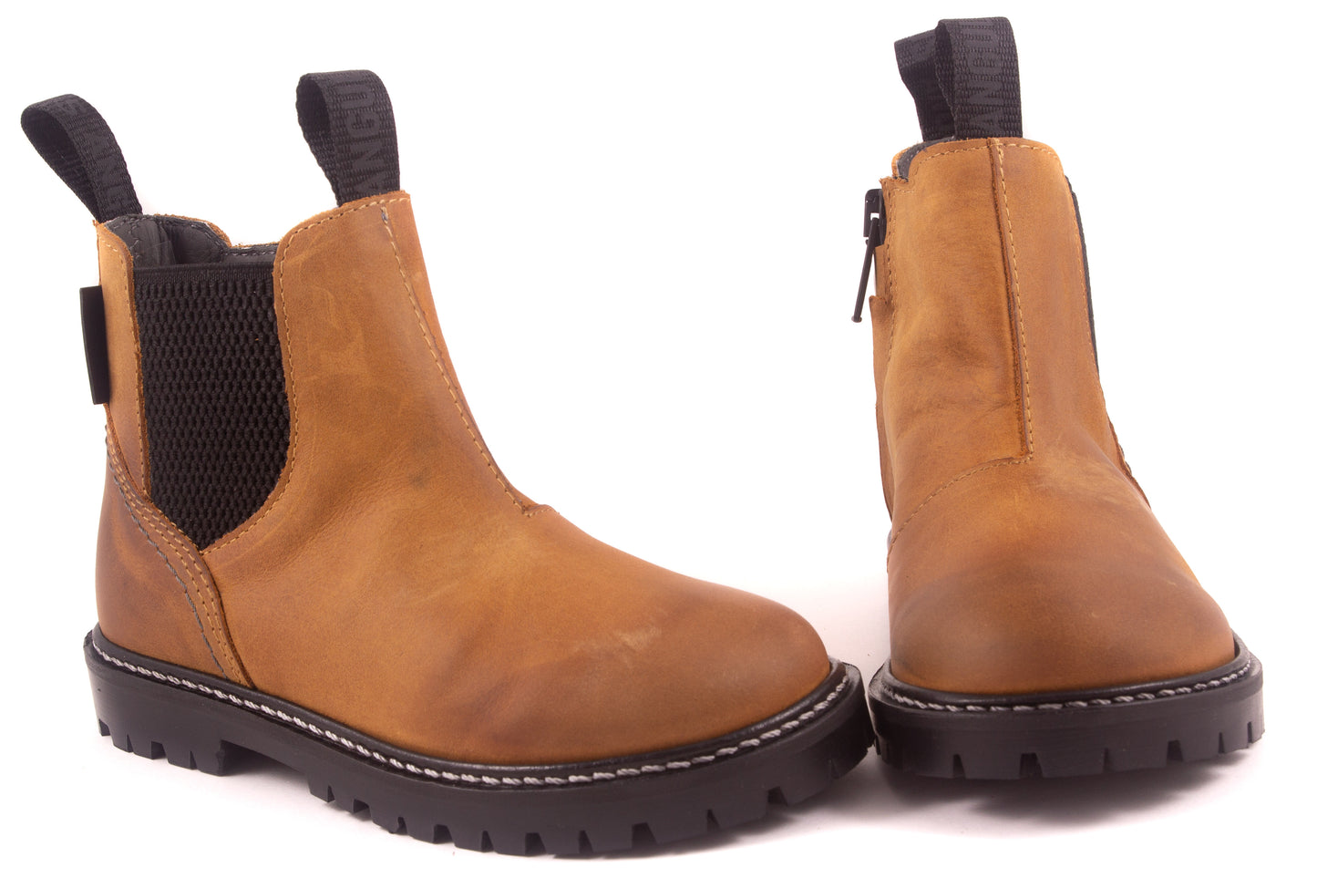 Laarsje Stoere Zool Cognac Leder Zwart Elastiek