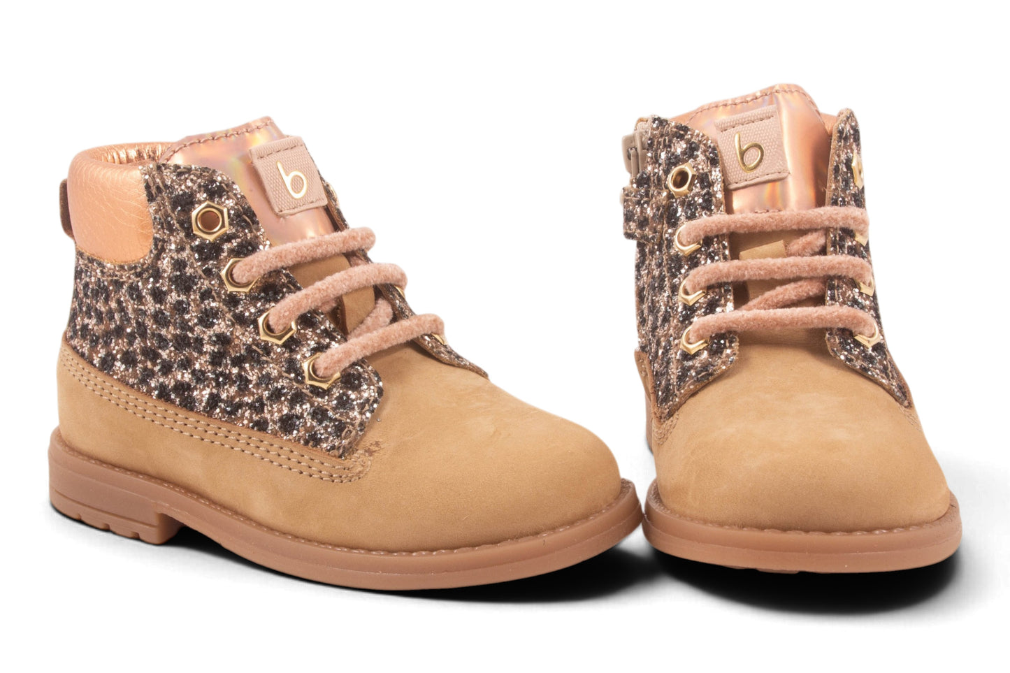 Bottine Beige Nubuck Zwart Bolletjes Glitter Boven