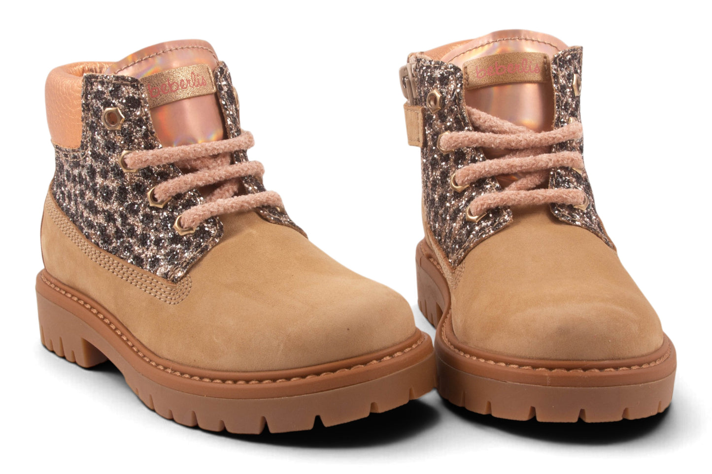 Bottine Groot Beige Nubuck Zwart Bolletjes Glitter Boven