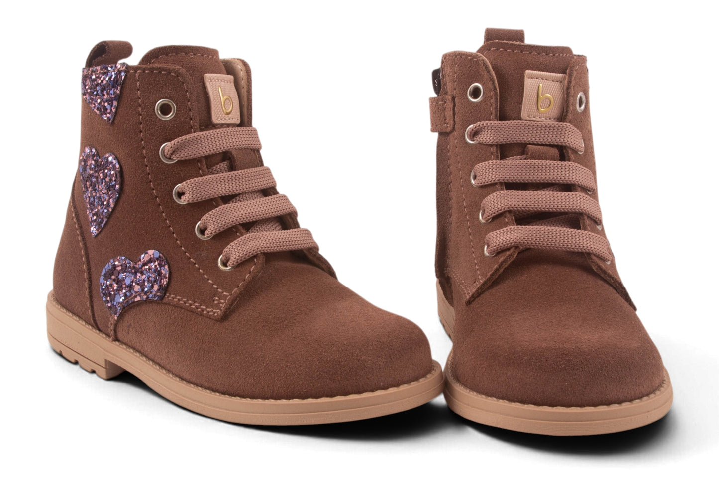 Biker Roze Nubuck Glitter Hartjes