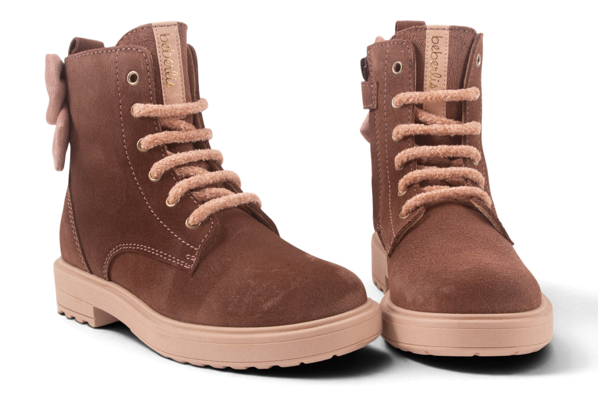Biker Groot Roze Nubuck Fluweel Strik Achter