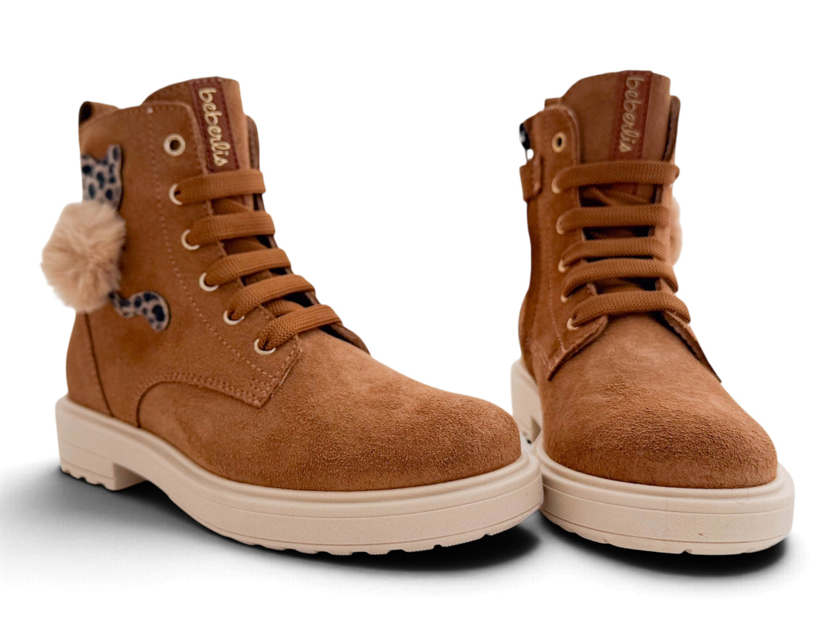 Biker Cognac Nubuck Kat Ponpon