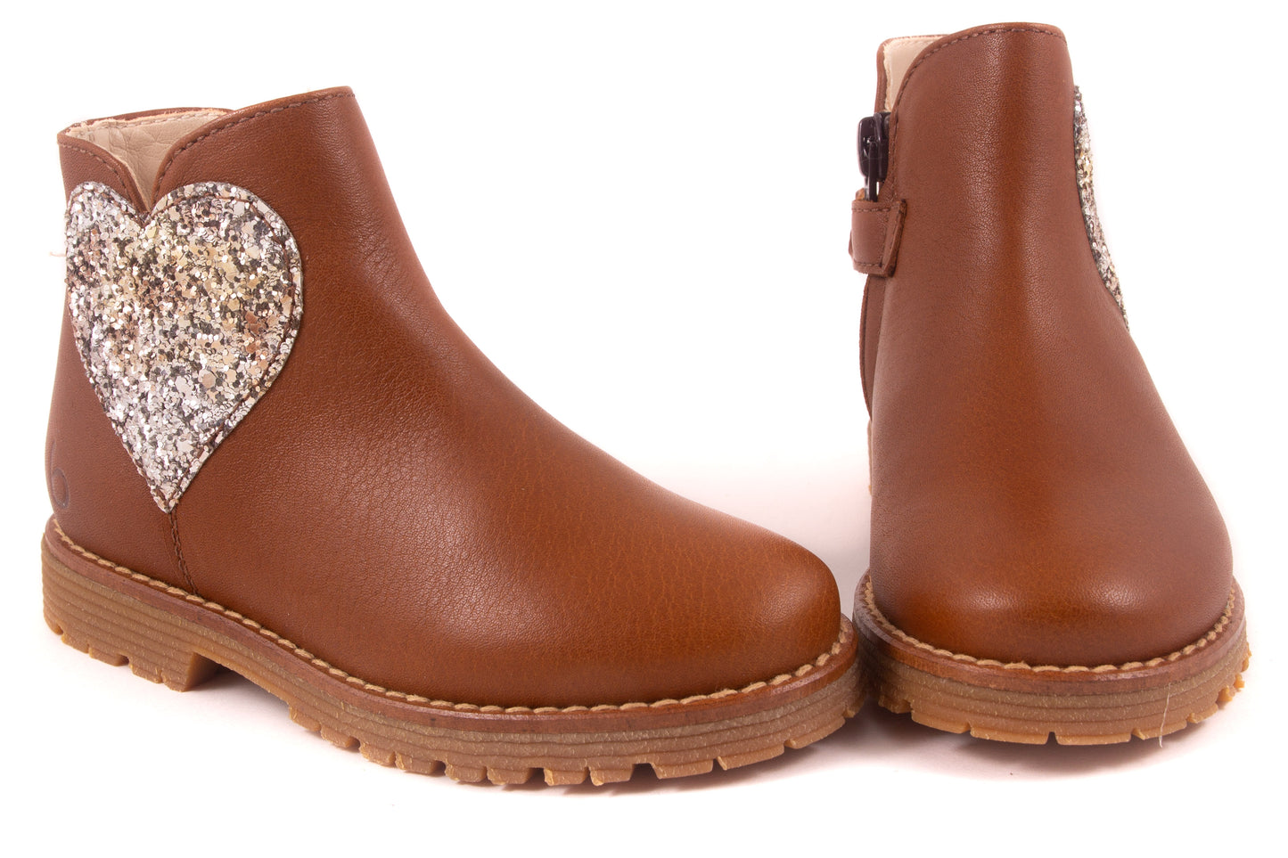 Laarsje Cognac Leder Glitter Hart