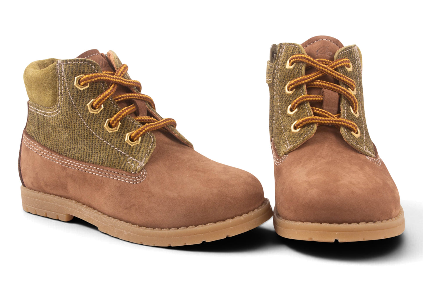 Bottine Klein Bruin Nubuck Kaki Streepjes Nubuck Boven