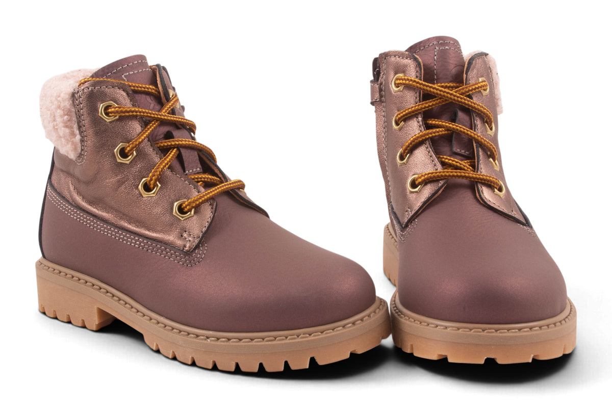 Bottine Mauve Leder Metalic Teddy Boven