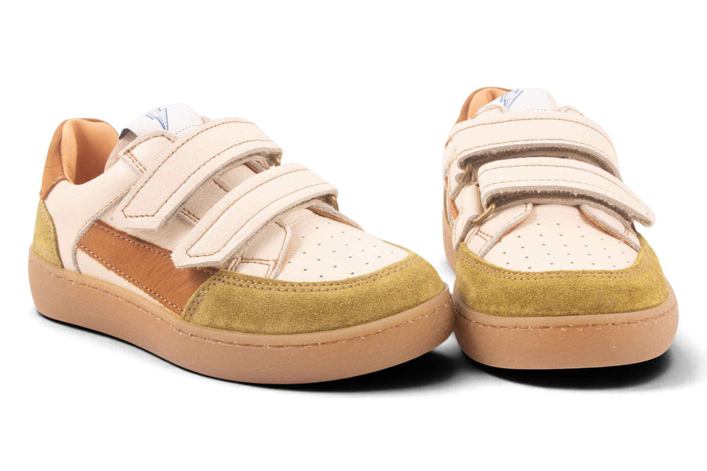 Wit Leder Kaki Tip Cognac Streep