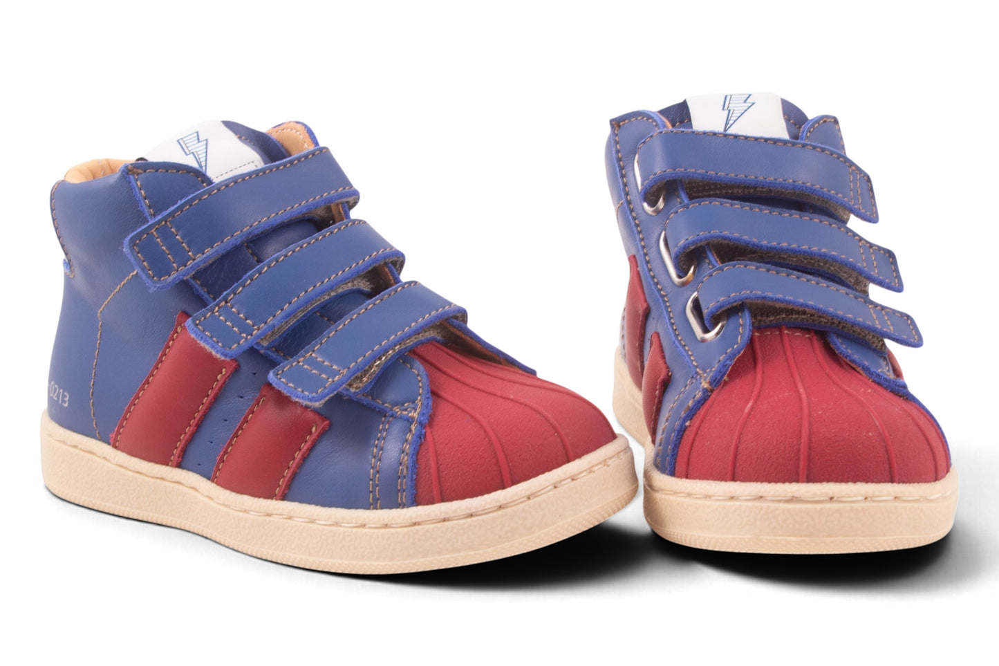 Blauw Leder Velcro Rood Rubber Tip 2 Streep Rood