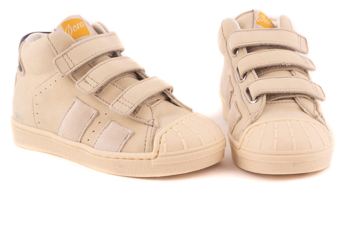 Sneaker Velcro Rubber Tip Witte Nubuck 2 Streep Opzij