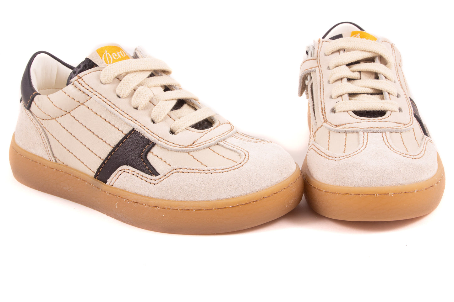 Sneaker Wit Leder Wit Nubuck Zwart Detail
