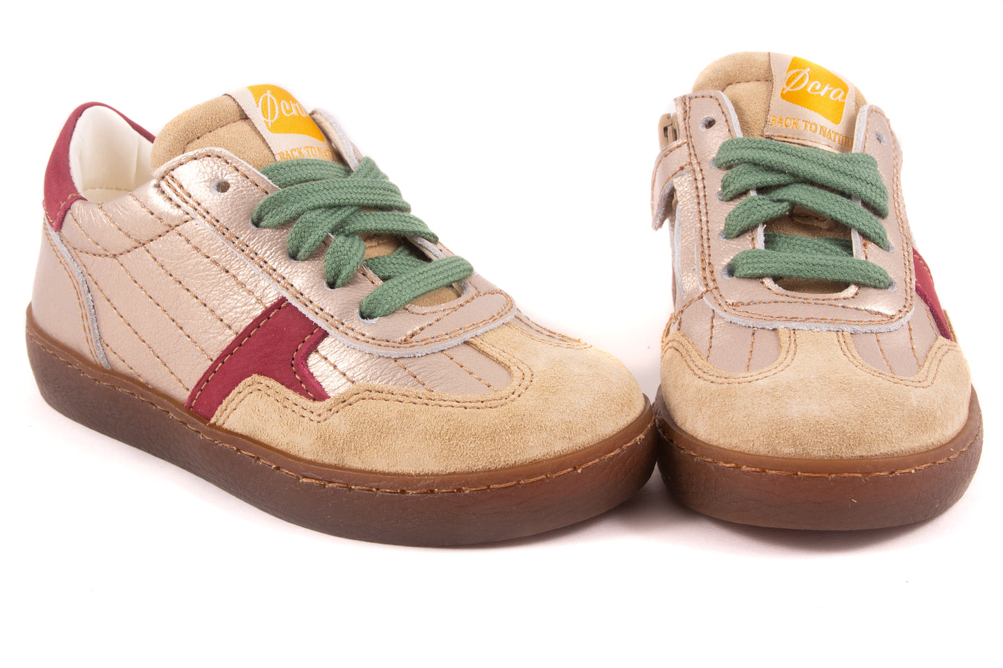 Sneaker Zilver Metalic Bordeaux Leder Groen Veter