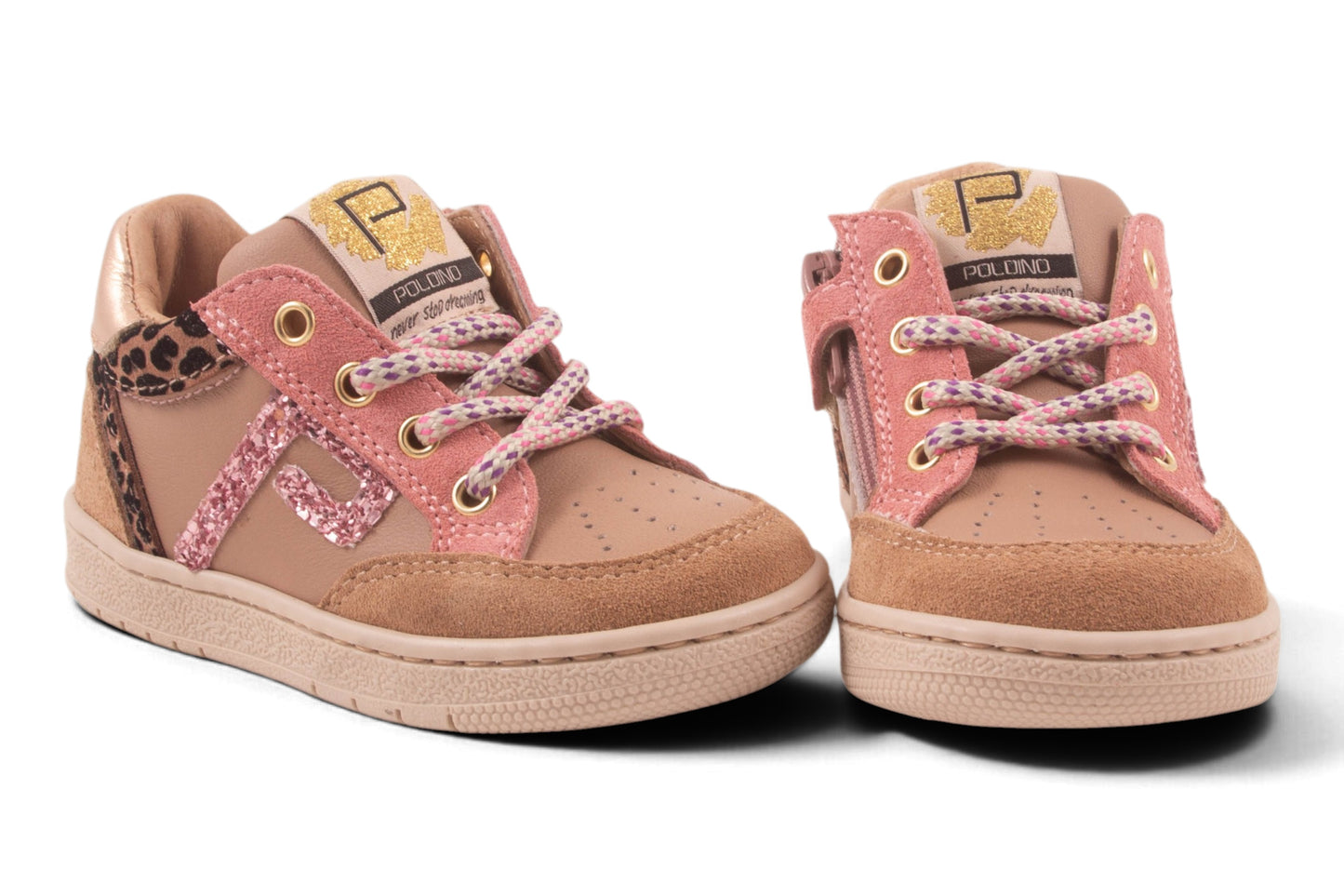 Klein Roze Nubuck Leopard Glitter P Opzij
