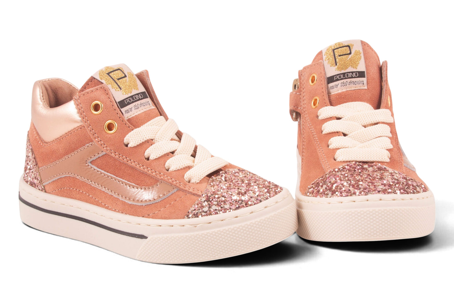 Roze Nubuck Roze Glitter Tip Lak Streep