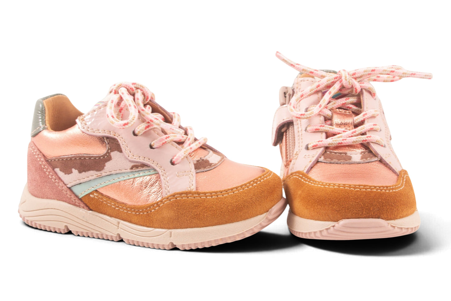 Runner Klein Roze Metalic Oker Nubuck Tip Koeprint Streep Opzij