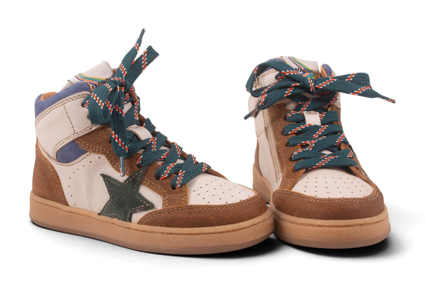 Hoge Sneaker Wit Bruin Nubuck Groen Ster