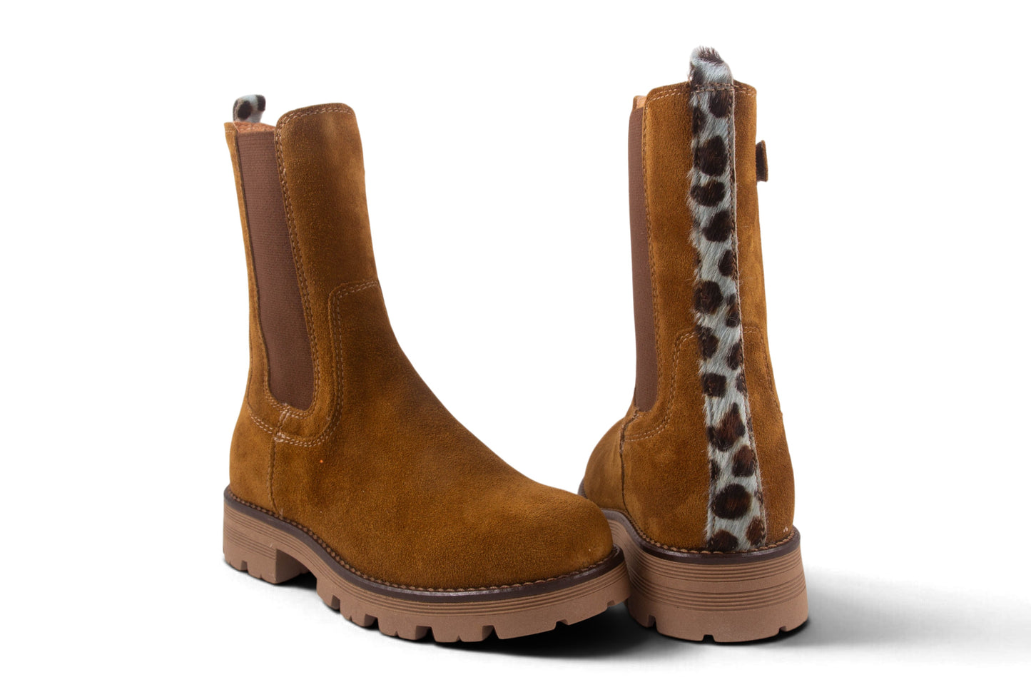 Hoge Laars Kaki Crosta Blauw Leopard Streep Achter