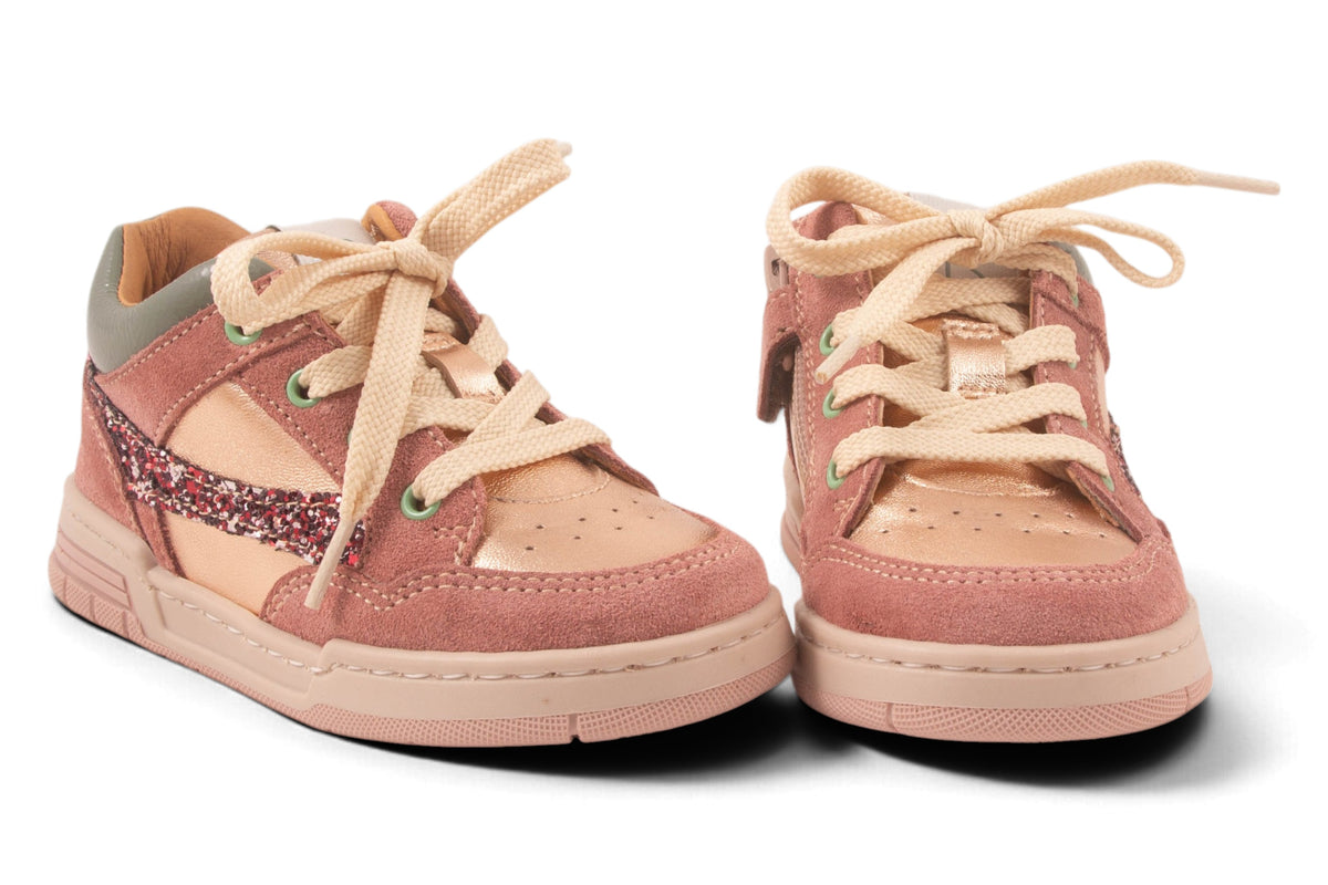 Goud Metalic Roze Nubuck Glitter Streep
