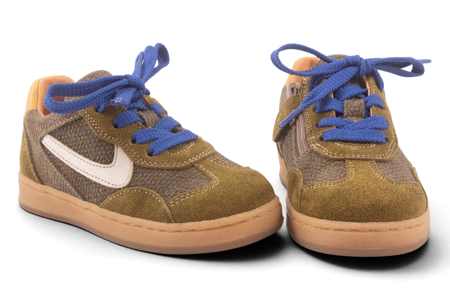 Kaki Nubuck Wit Streep Blauw Veter
