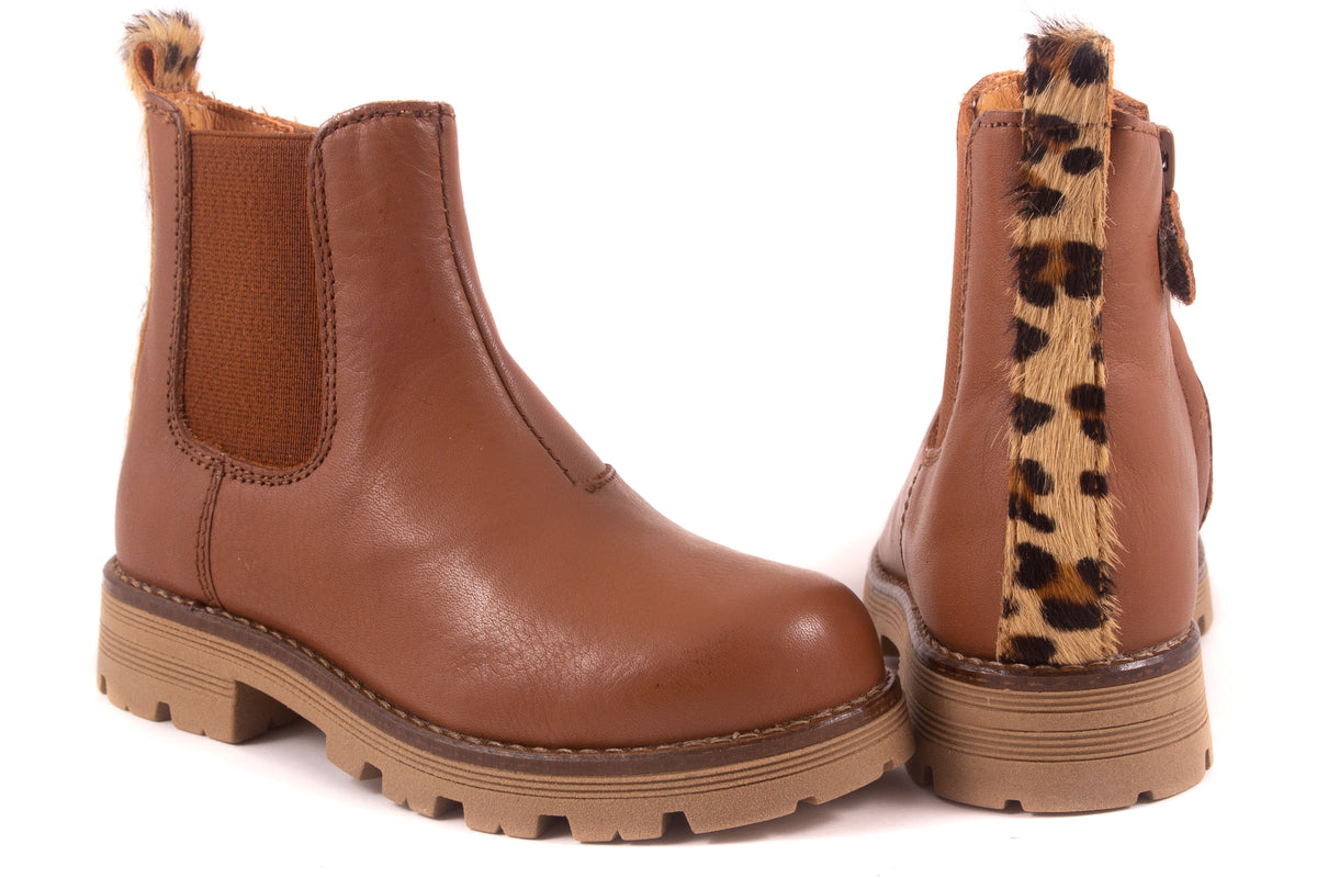 Laarsje Cognac Leder Leopard Streep Achter