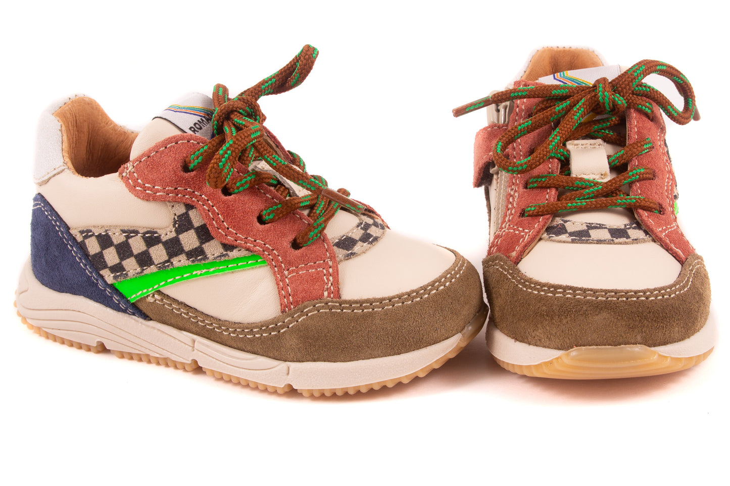 Sneaker Runner Klein Wit Leder Zwart Blokjes Streep
