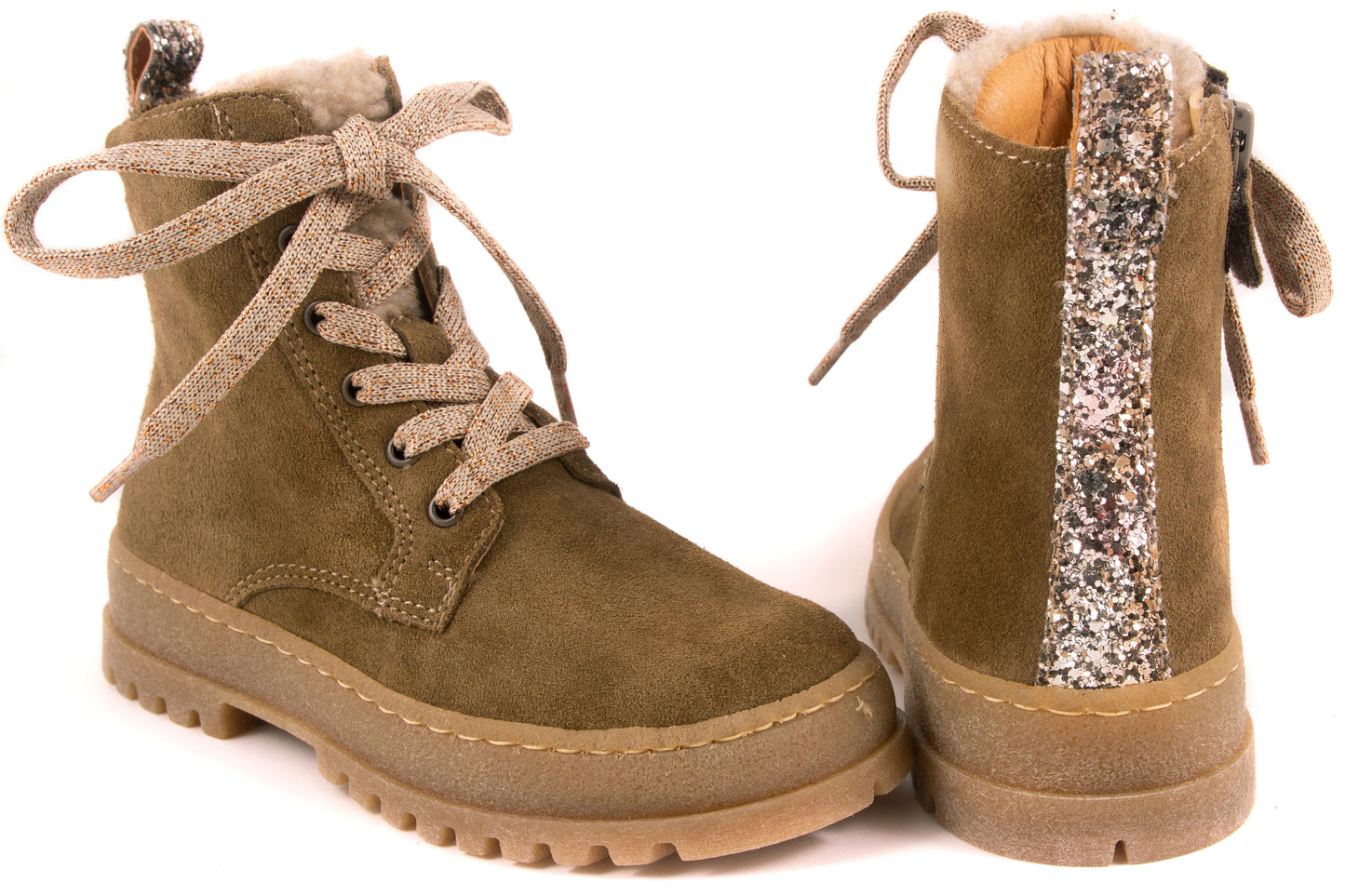 Laarsje Veterlaars Kaki Crosta Glitterstreep Achter
