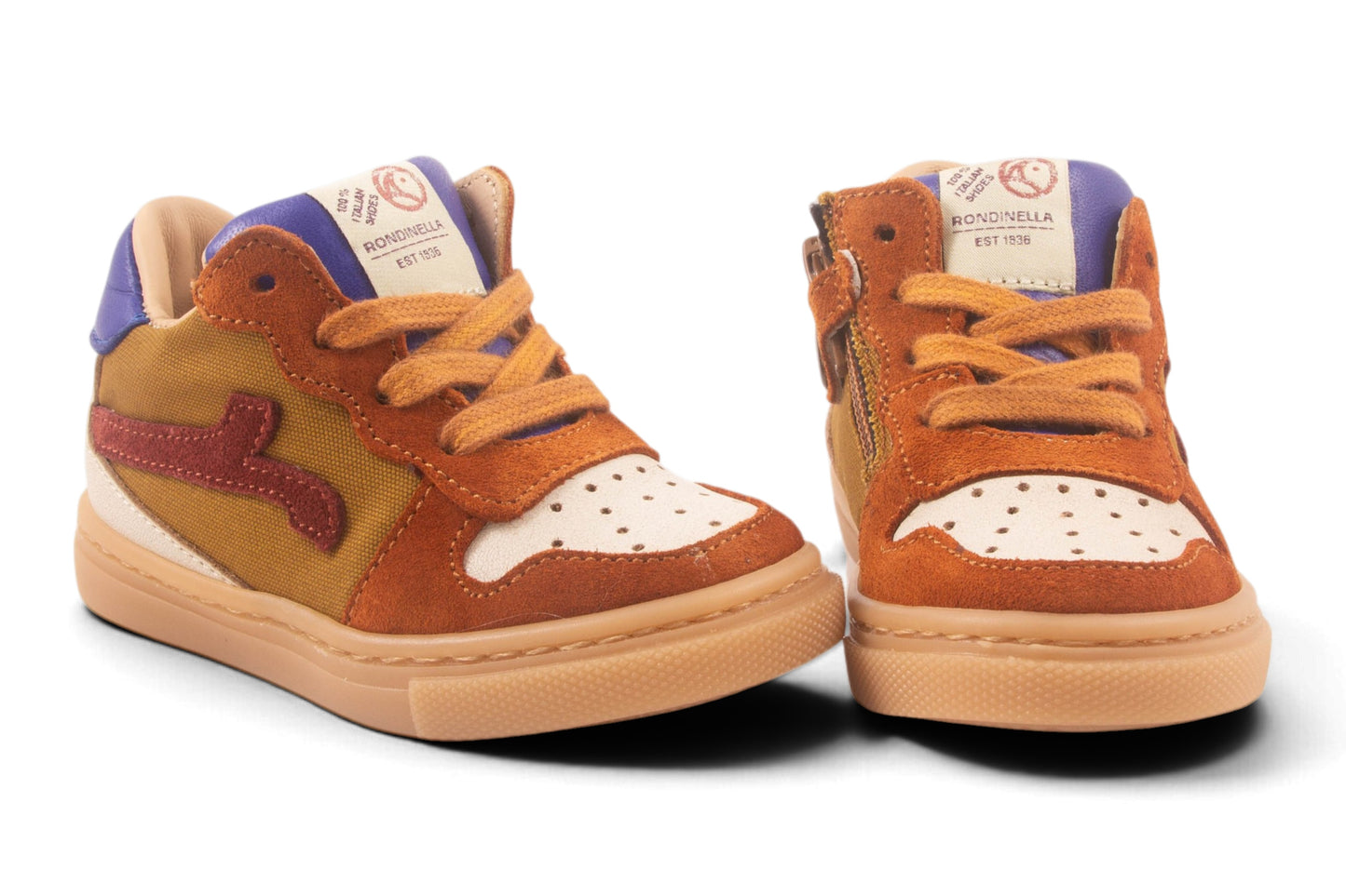 Wit Leder Bruin Nubuck Tip Kaki Tela Rood Streep Opzij