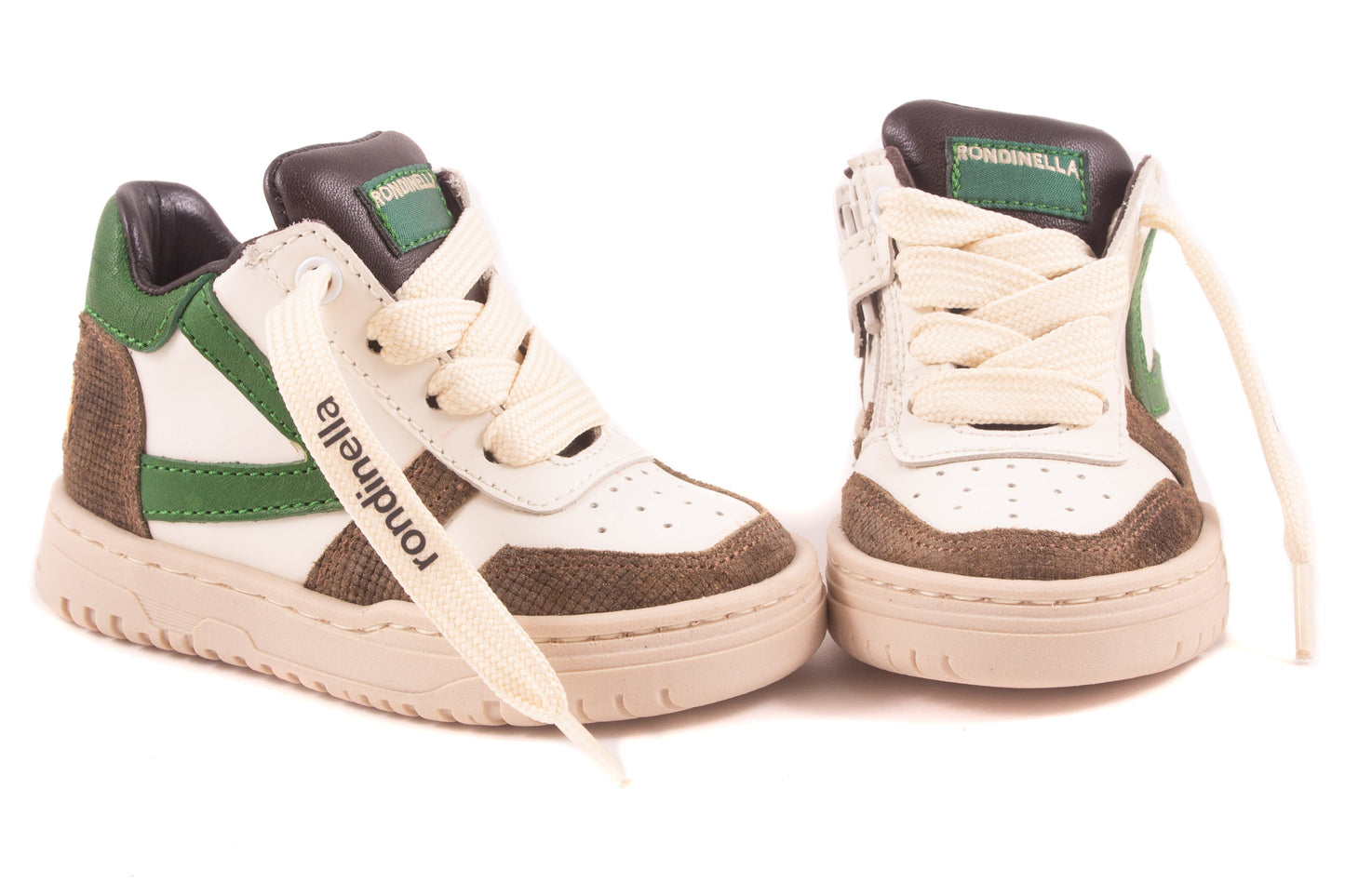 Sneaker Wit Leder Bruin Tip Groen Streep
