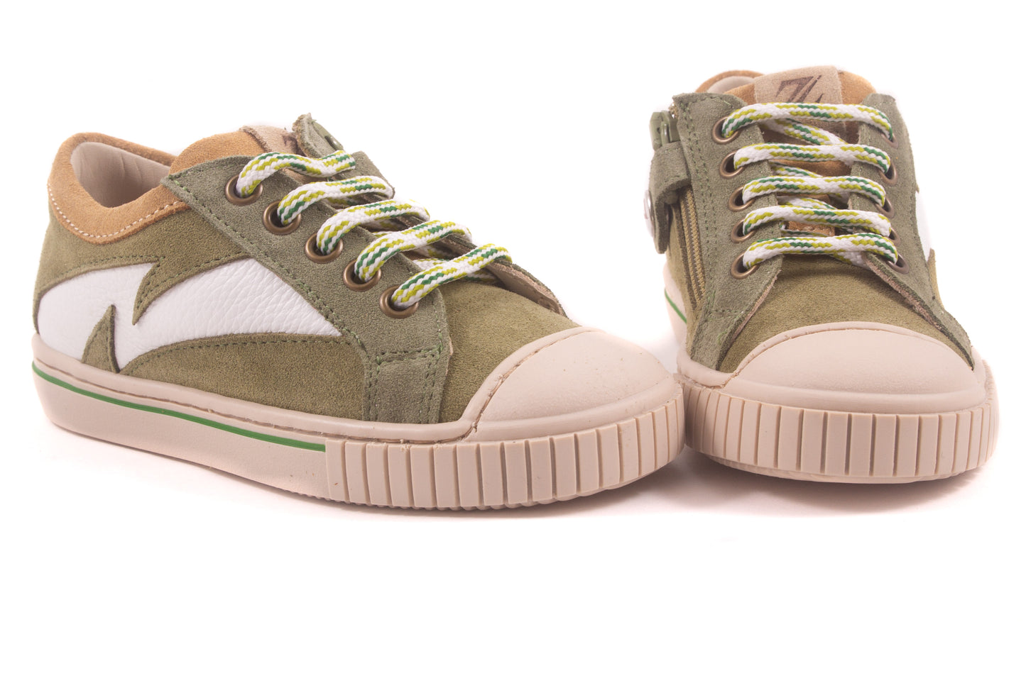 basket rubber tip kaki leder wit bliksem
