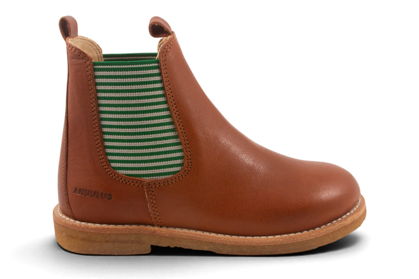 Cognac Leder Groen Streepjes Elastiek