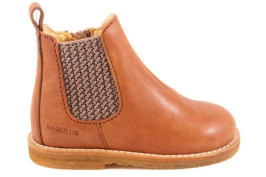 Laarsje Rits Cognac Leder Print Elastiek