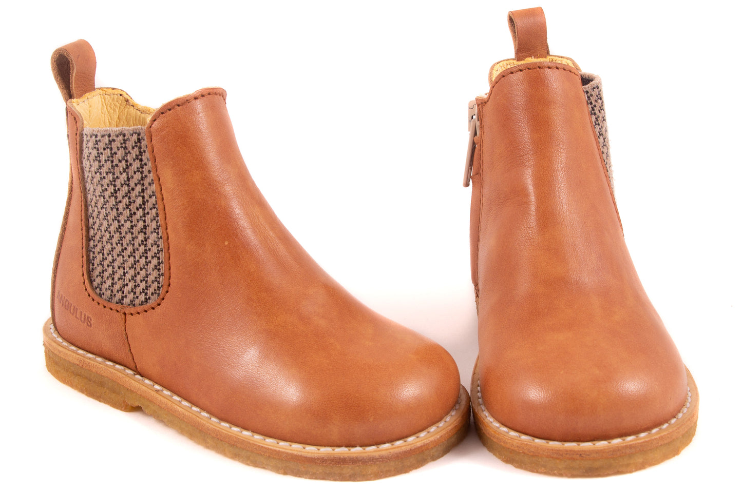 Laarsje Rits Cognac Leder Print Elastiek