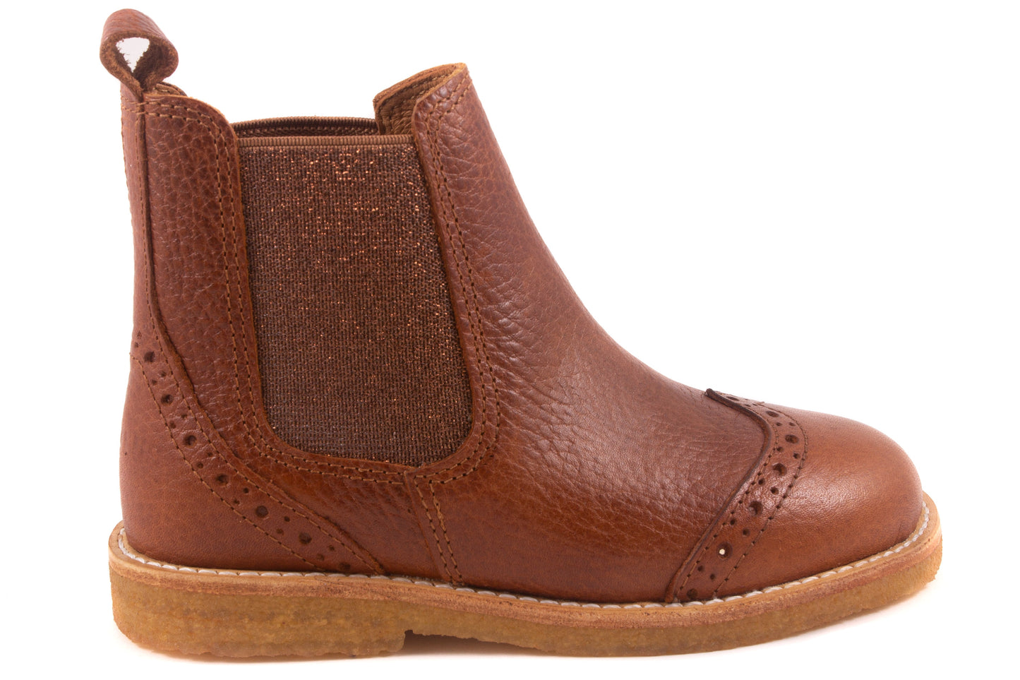 Laarsje Bruin brogues met glitter elastiek