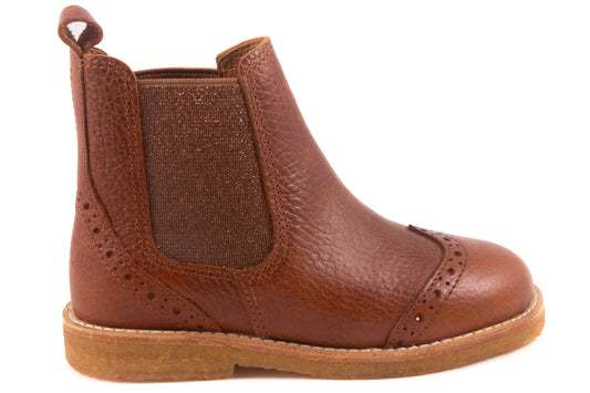 Laarsje Bruin brogues met glitter elastiek