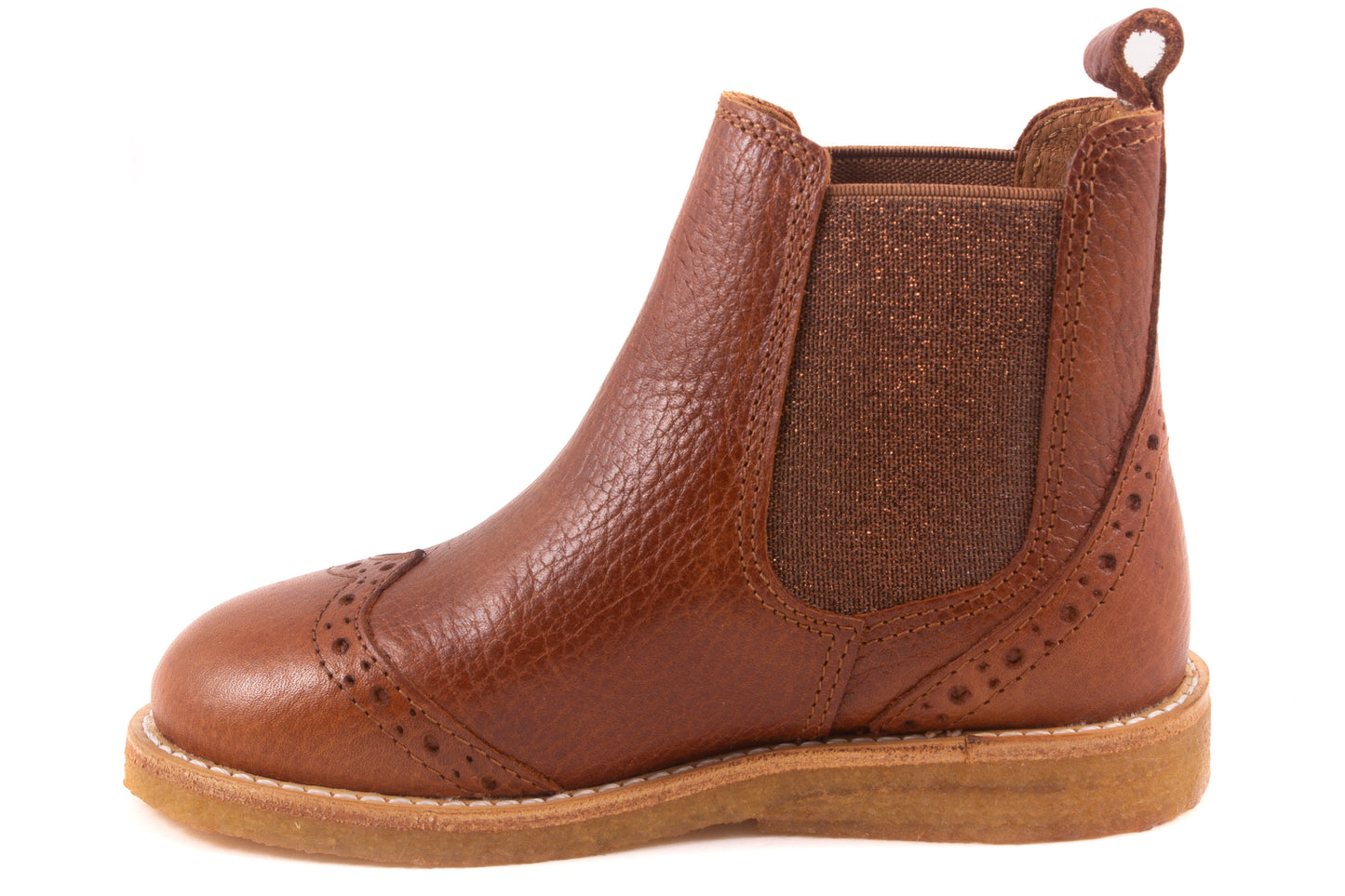 Laarsje Bruin brogues met glitter elastiek