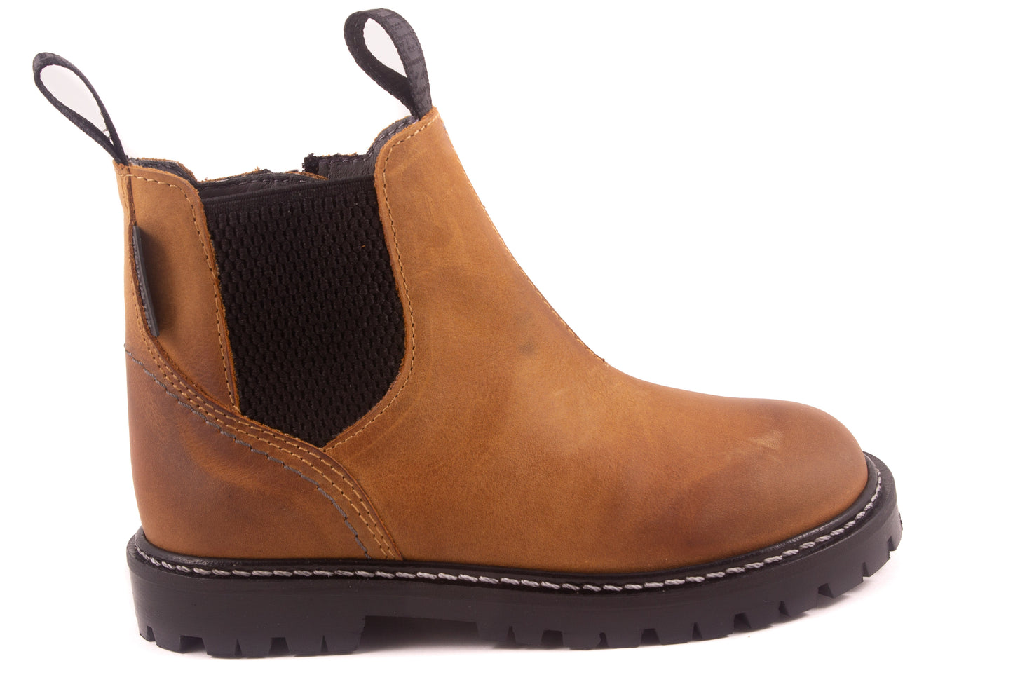 Laarsje Stoere Zool Cognac Leder Zwart Elastiek