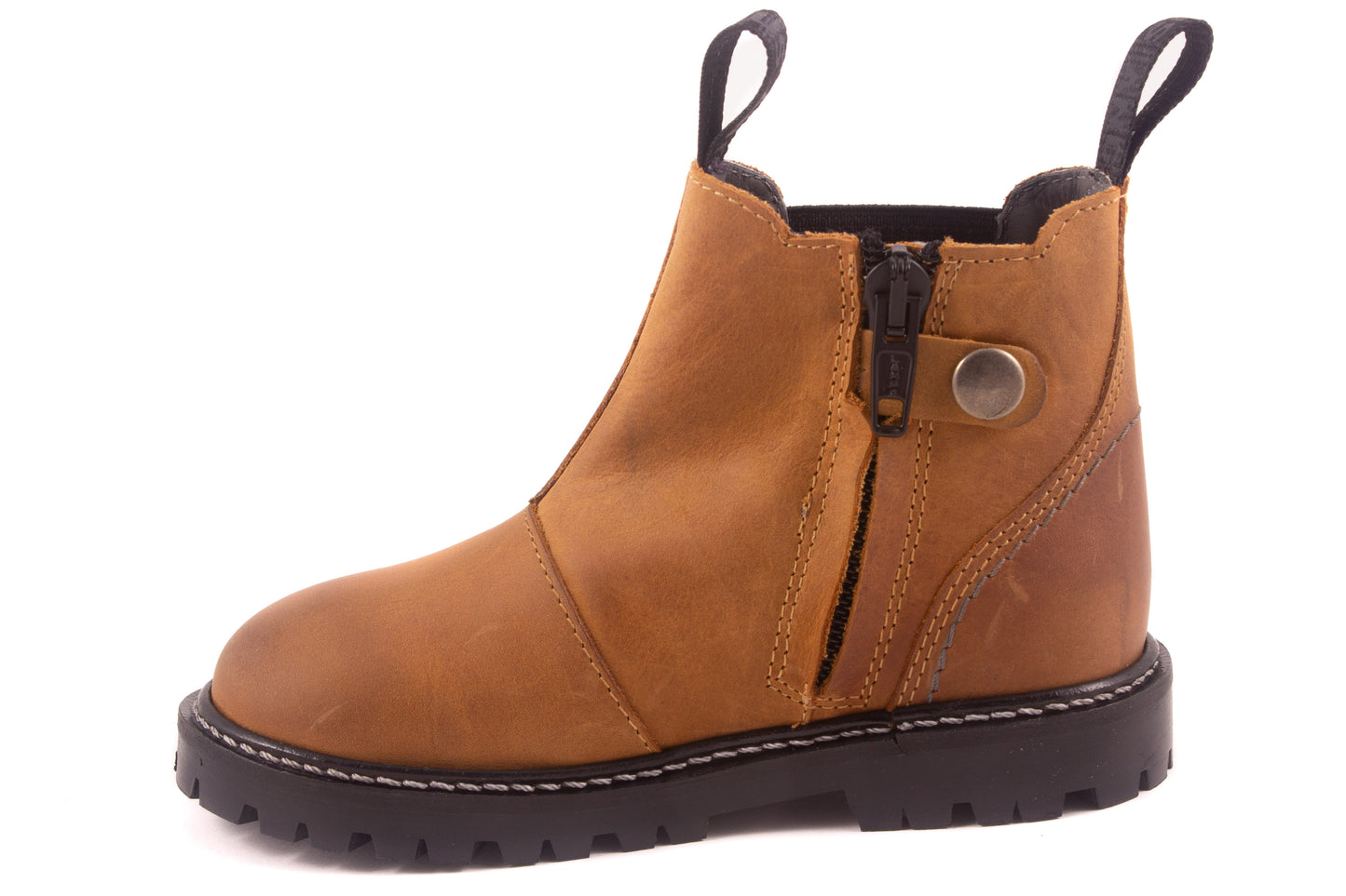 Laarsje Stoere Zool Cognac Leder Zwart Elastiek
