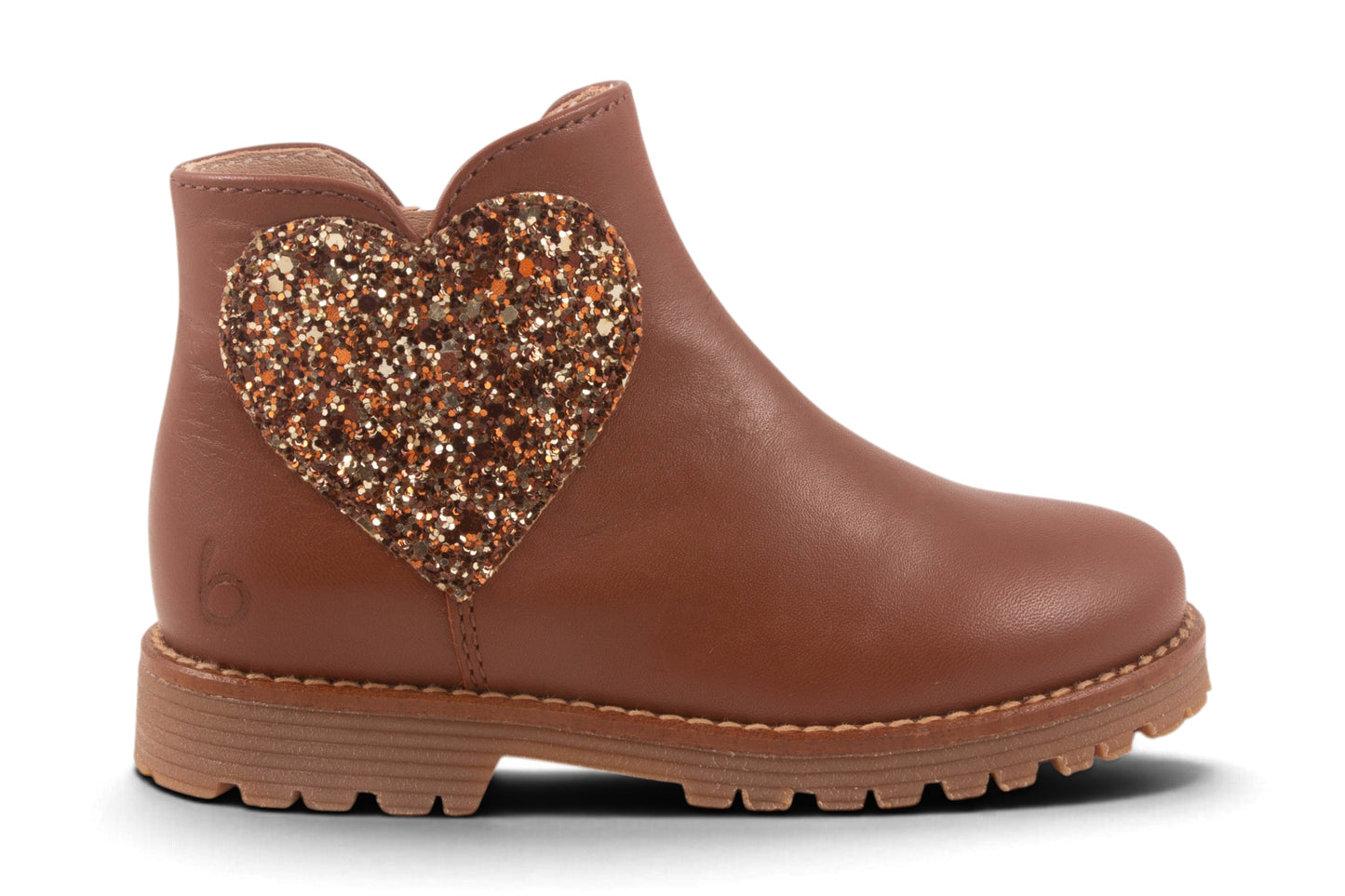 Cognac Leder Glitter Hart Opzij