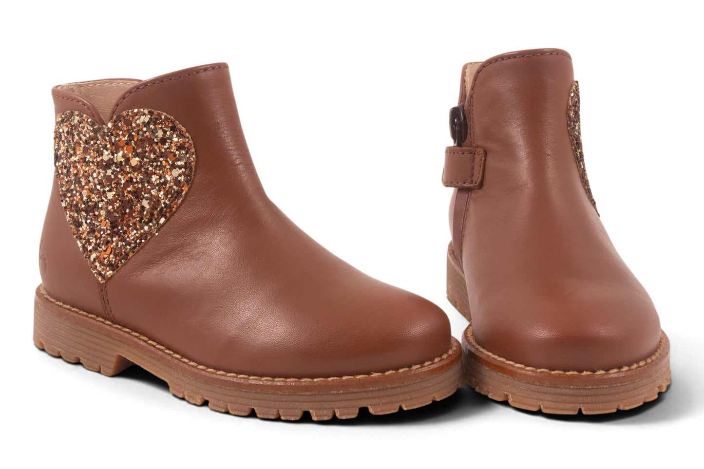 Cognac Leder Glitter Hart Opzij