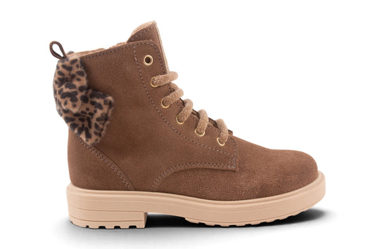 Biker Groot Taupe Nubuck Bolletjes Strik Achter