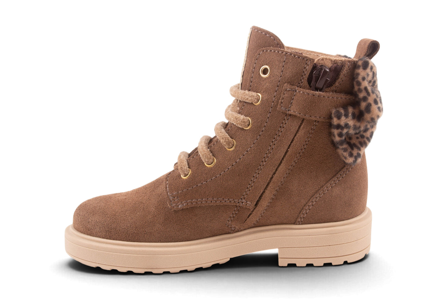 Biker Groot Taupe Nubuck Bolletjes Strik Achter