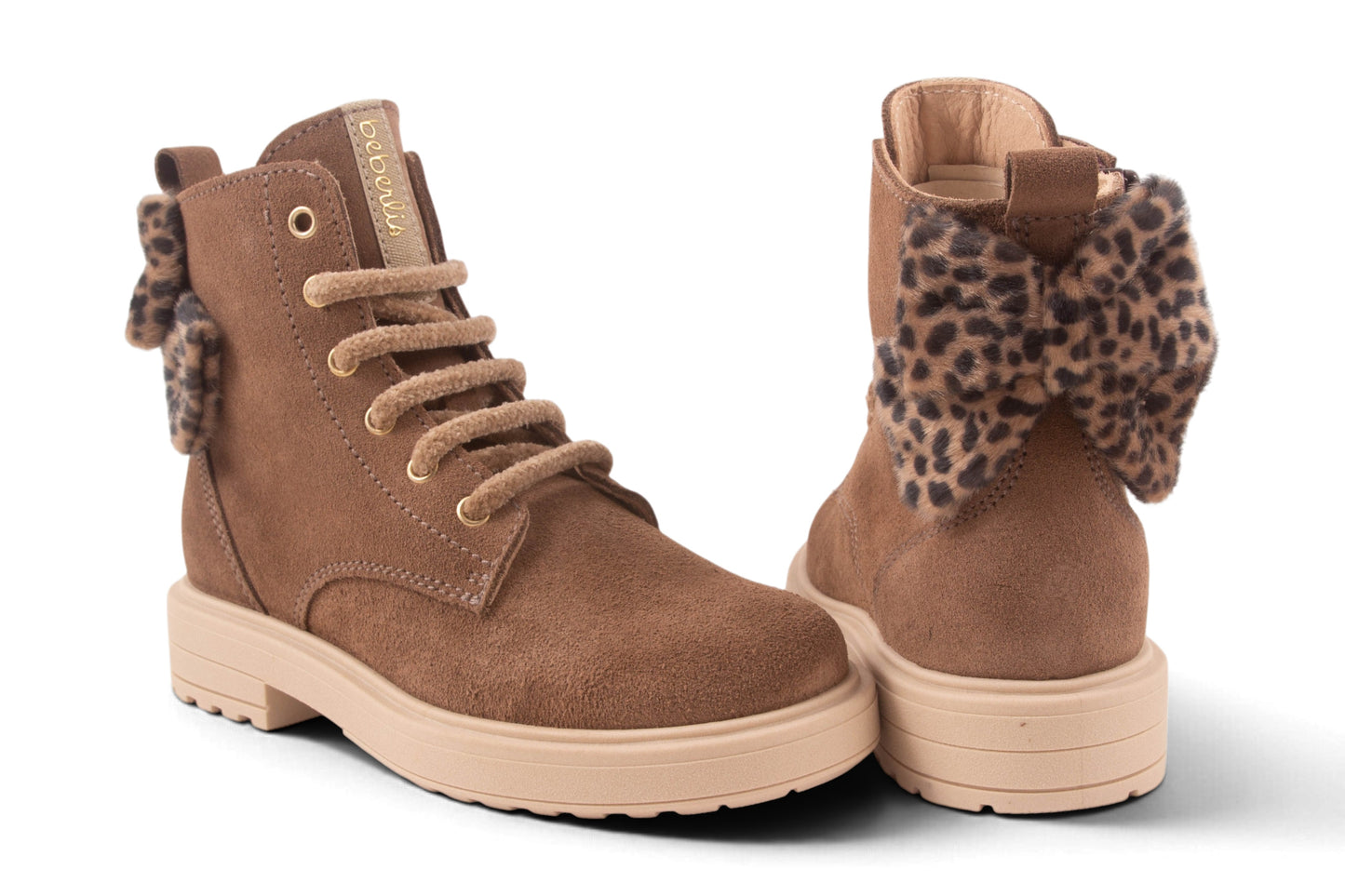 Biker Groot Taupe Nubuck Bolletjes Strik Achter