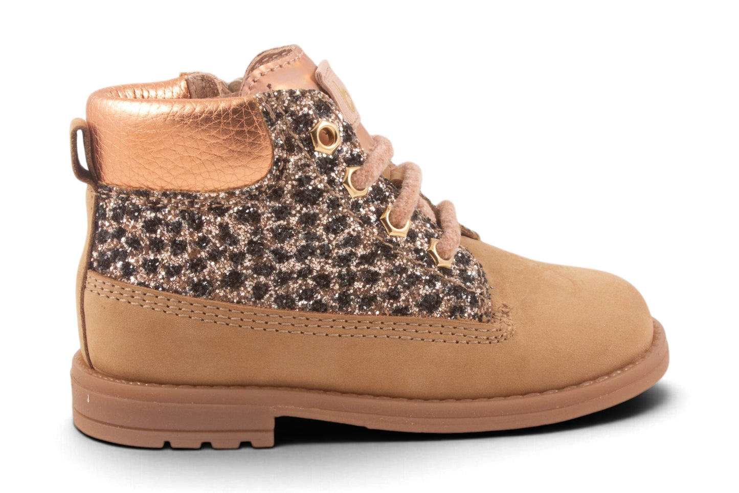 Bottine Beige Nubuck Zwart Bolletjes Glitter Boven