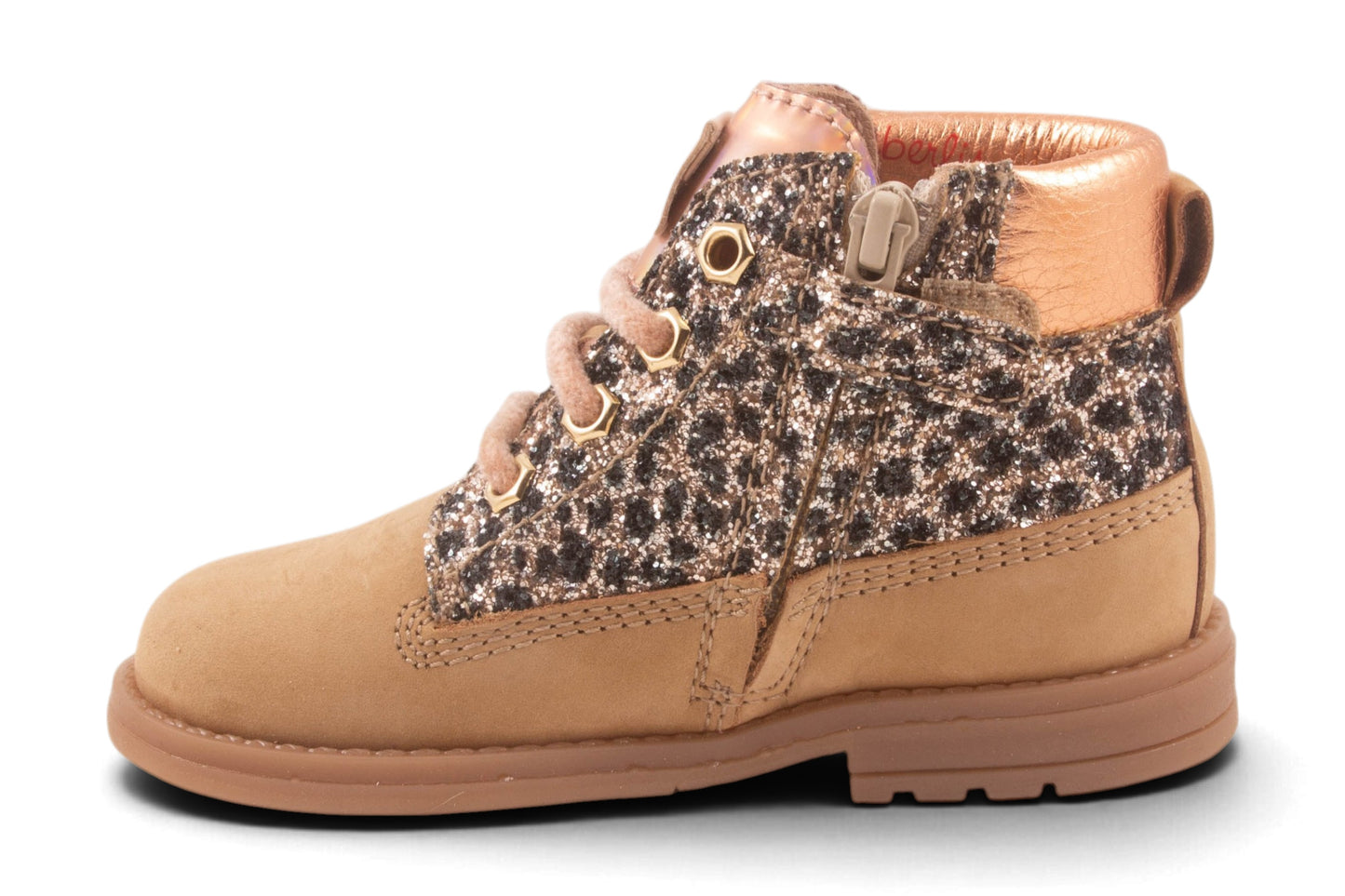 Bottine Beige Nubuck Zwart Bolletjes Glitter Boven