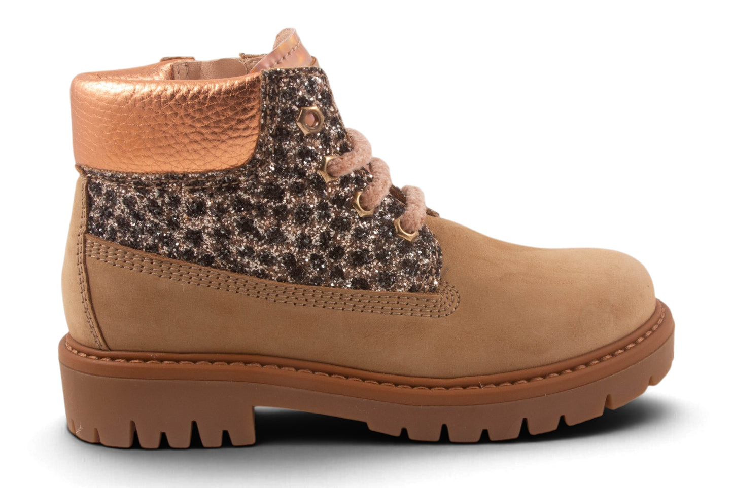 Bottine Groot Beige Nubuck Zwart Bolletjes Glitter Boven