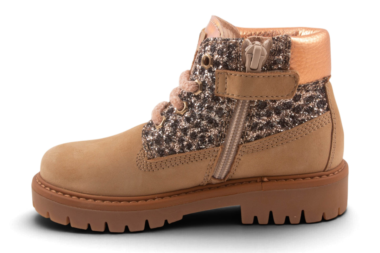 Bottine Groot Beige Nubuck Zwart Bolletjes Glitter Boven
