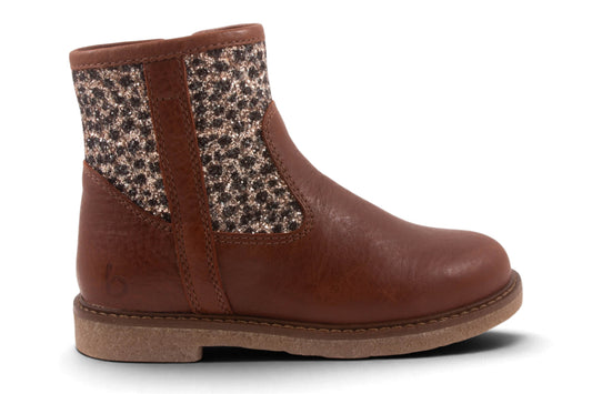 Cognac Leder Zwart Bolletjes Glitter Boven