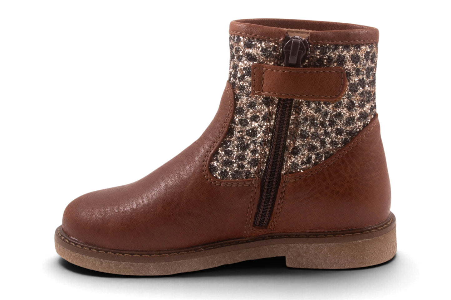 Cognac Leder Zwart Bolletjes Glitter Boven