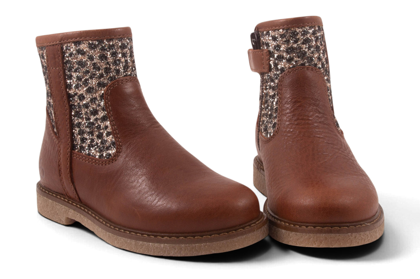 Cognac Leder Zwart Bolletjes Glitter Boven