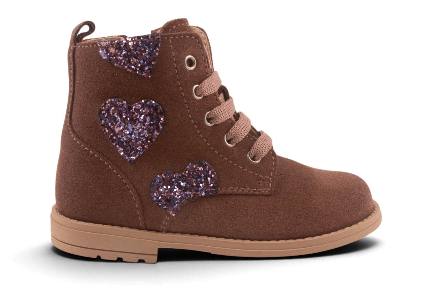 Biker Roze Nubuck Glitter Hartjes