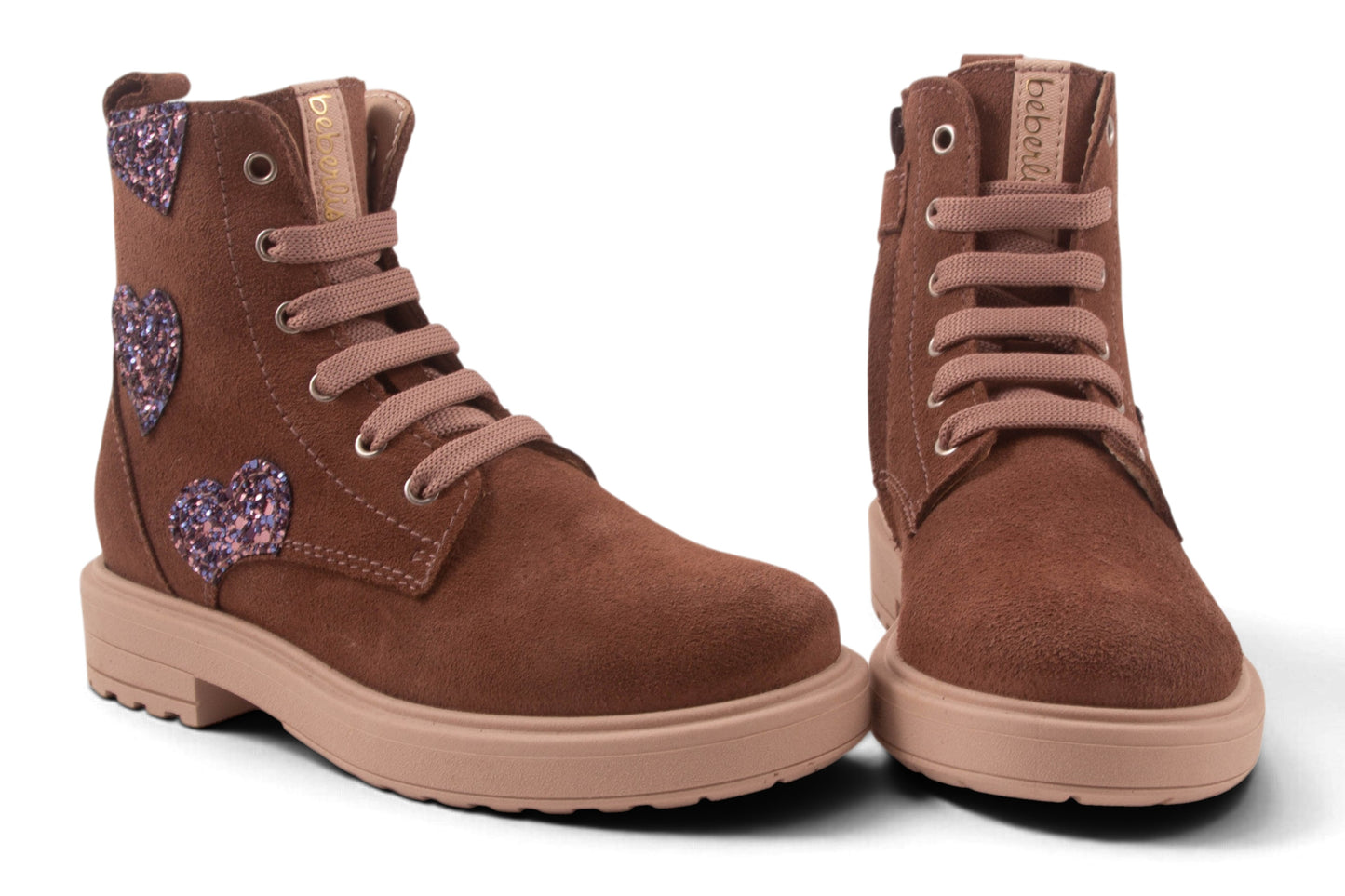 Biker Groot Roze Nubuck Glitter Hartjes